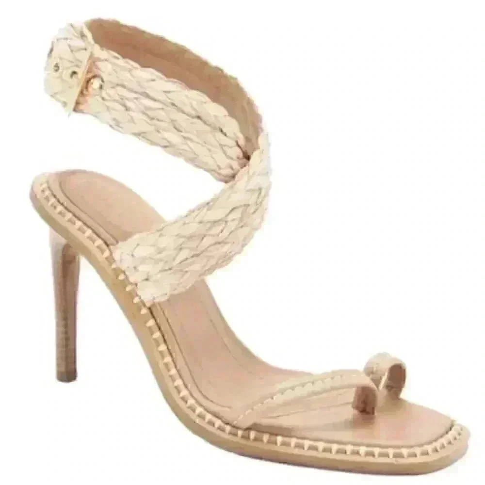 Ulla Johnson Lydia Natural Raffia Strappy Ankle Wrap Sandal Pumps 40/10